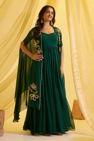 Sonal Pasrija Floral Sequin Embroidered Cape With Anarkali 