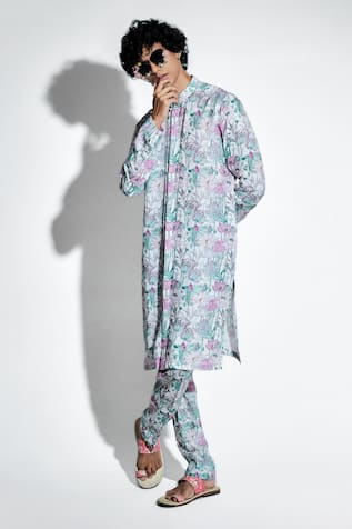 Mr. Ajay Kumar Gautama Lotus Print Linen Kurta With Pant 