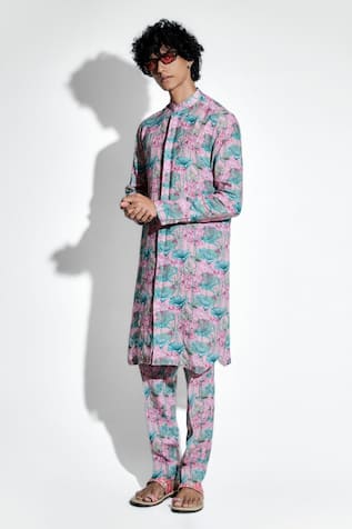 Mr. Ajay Kumar Karma Lotus Print Kurta With Pant 