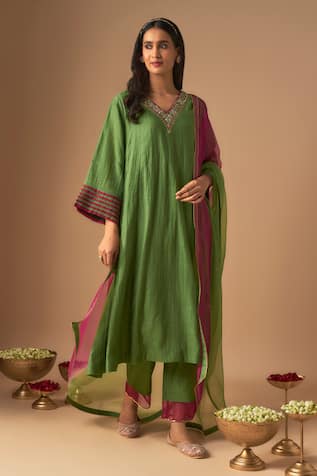 Cupid Cotton Gul Resham Embroidered A-Line Kurta & Pant Set 