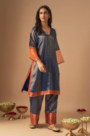 Cupid Cotton Ilham Striped Pattern Kurta With Pleated Pant 