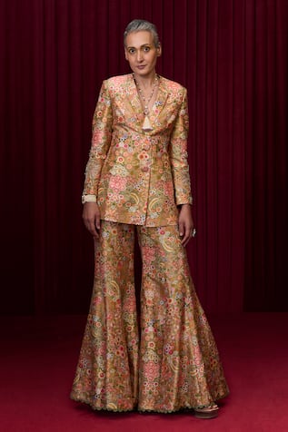 Ridhi Mehra Pulse Floral Print Jacket With Palazzo 