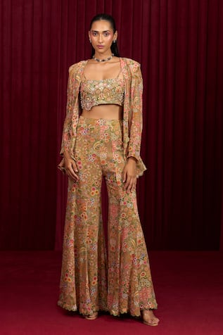 Ridhi Mehra Floral Print Short Jacket & Pant Set 