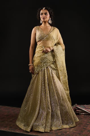 Reeti Arneja Al Mallika Gota Stripe Embellished Bridal Lehenga Set 