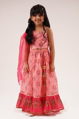 Lil Drama Floral Print Frilled Lehenga Set 