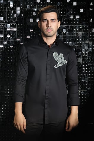 Sanjana Reddy Designs Kingfisher Embroidered Shirt 