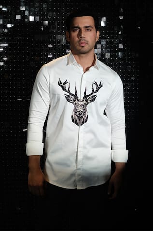 Sanjana Reddy Designs 3D Reindeer Embroidered Shirt 