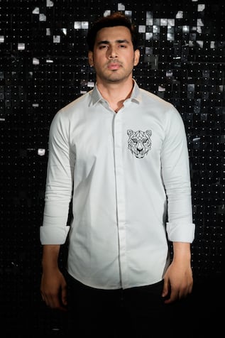 Sanjana Reddy Designs Tiger Cutdana Motif Shirt 