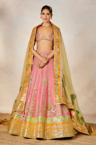 Masaba Rose Thandai Dori & Pitta Embroidered Bridal Lehenga Set 