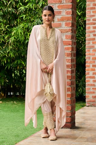 Ohaila Khan Noush Mirror Embroidered Cape Kurta & Salwar Set 