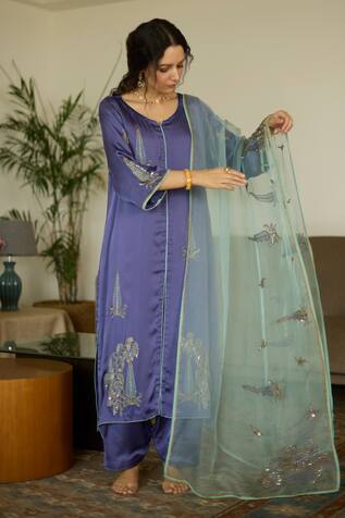 Sarang Kaur Purple Sequin Embroidered Kurta Set 