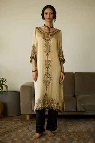 Sarang Kaur Beige Sequin Embroidered Kurta Set 