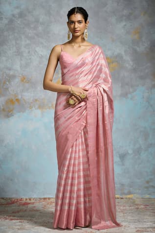 Dressfolk Pink Handloom Chanderi Striped Saree 