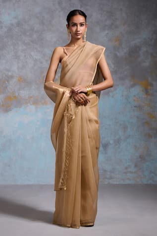 Dressfolk Plain Gold Handloom Chanderi Saree 
