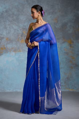 Dressfolk Cobalt Blue Handloom Tissue Saree 