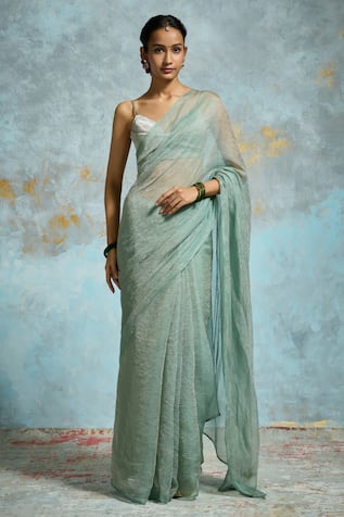 Dressfolk Aqua Crinkled Handloom Tissue Saree 