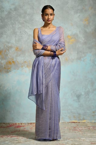 Dressfolk Plain Crinkled Tissue Saree with Running Blouse 