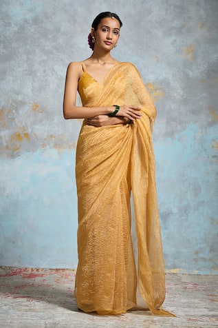 Dressfolk Handloom Tissue Textured Saree With Unstitched Blouse Piece 