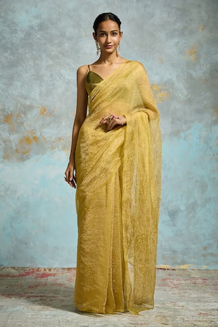 Dressfolk Plain Textured Tissue Saree With Unstitched Blouse Piece 