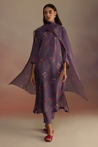 ROZA Zaira Watercolour Floral Stole 