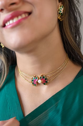 Gold Plated Enamelled Blossom Choker 