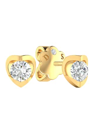 Heart Shaped Gold Diamond Stud Earrings 