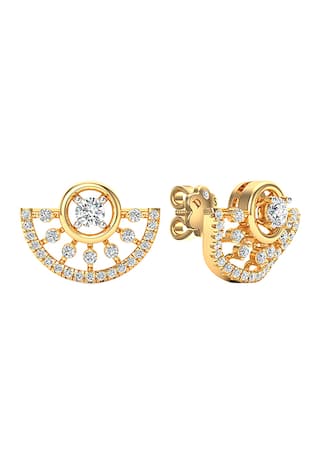 Crescent Solitaire Diamond Stud Earrings 