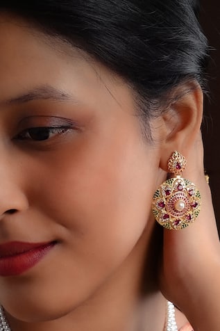 Floral Stone Embellished Drop Earrings 