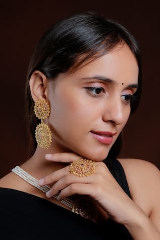 Gold Stone Dangler Earrings 