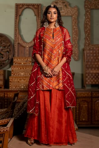 Pooja-Keyur Lehra Aari Bloom Vine Embroidered Kurta With Sharara 