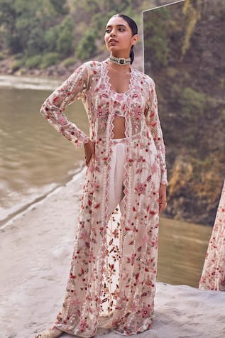 Ridhima Bhasin Kaia Gardenia Bloom Embroidered Long Jacket & Pant Set 