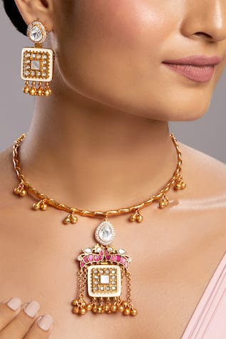 Mughal Bahar Moissanite Kundan Polki Necklace Set 