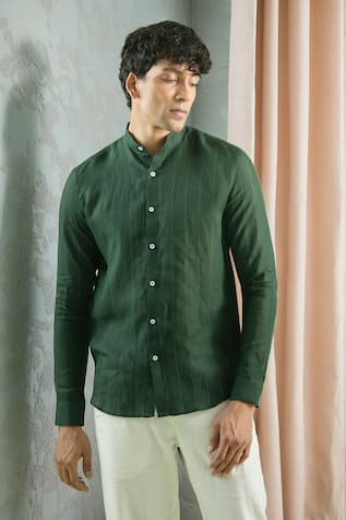 Arihant Rai Sinha Mandarin Collar Linear Pattern Shirt 