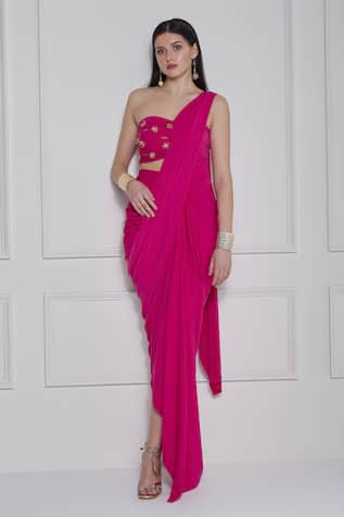 NAINA SETH Draped Gota Embellished Gown 