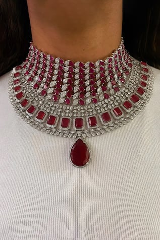 Ruby Stone Diamond Choker & Earring Set 
