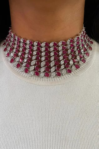Ruby Stone & Faux Diamond Choker Set 