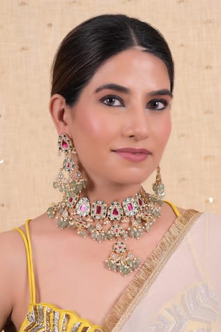 Shlok Jewels Kundan Geometric Motif Necklace Set 