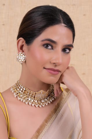 Shlok Jewels Gold Plated Kundan Necklace Set 