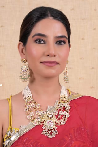 Layered Kundan Gemstone Necklace Set 