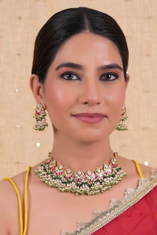 Shlok Jewels Gold Plated Abstract Motif Choker Set 