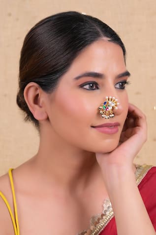 Shlok Jewels Kundan Bird Motif Nose Pin 