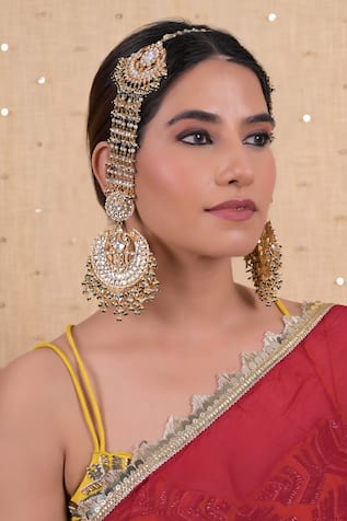 Shlok Jewels Kundan Embellished Chand Noor Chandbalis 