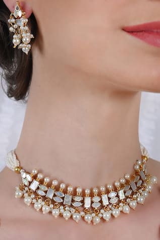 Shlok Jewels Gold Plated Mother Of Pearl Choker Set 