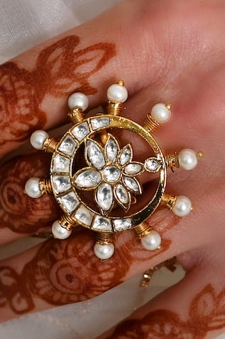 Shlok Jewels Kundan Pearl Designer Ring 