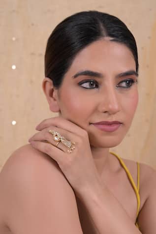 Shlok Jewels Kundan Pearl Floral Ring 