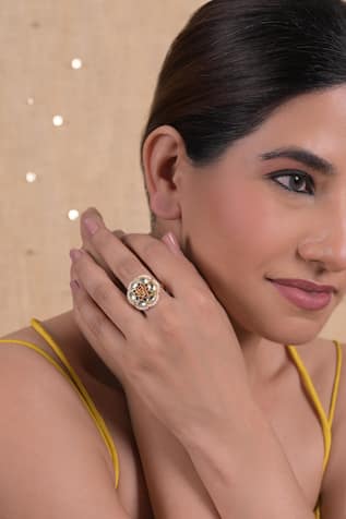 Shlok Jewels Rose Motif Kundan Ring 