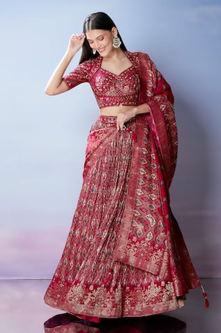 Mirror & Resham Embroidered Lehenga Set 