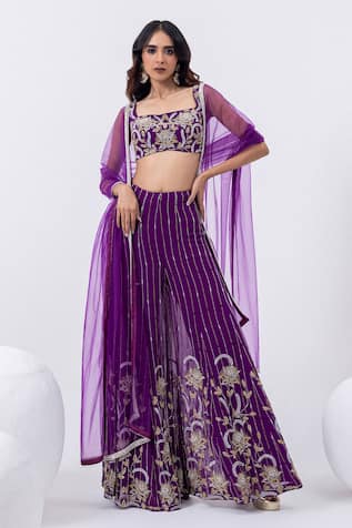 MEHAK SHARMA Floral Cutdana Embroidered Blouse & Sharara Set 