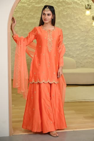 Hasrat By Salma Floral Zardosi Embroidered Short Kurta & Sharara Set 