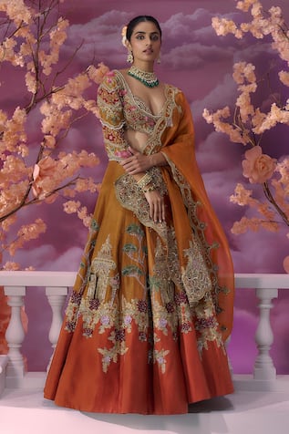 Label Ankush Jain Sunset Kali Colour Block 3D Patchwork Lehenga Set 